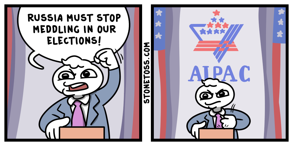 comic about Russian interference and AIPAC