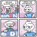 Comic about Bernie Sanders betraying his supporters.