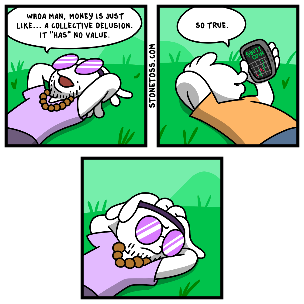 stonetoss comic about the collective delusion of money