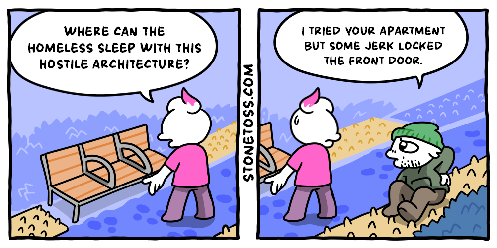 Stonetoss comic about hostile architecture