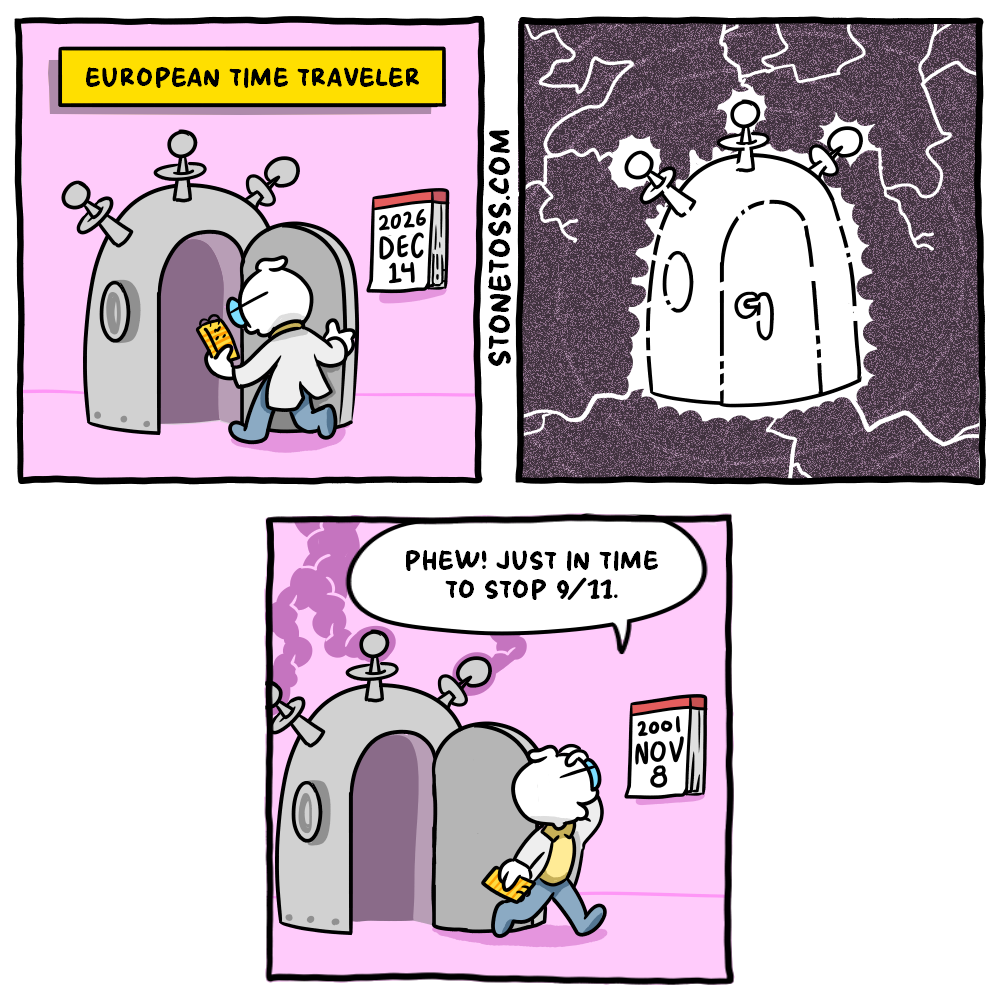 stonetoss comic about time travel and 9/11