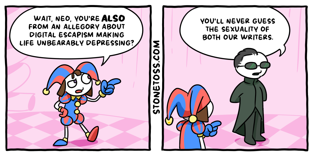 stonetoss comic about The Matrix and The Amazing Digital Circus